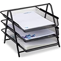 Relaxdays Bandeja para Documentos de 3 Niveles- Metal- Negro- 27 x 29.5 x 35.5 cm